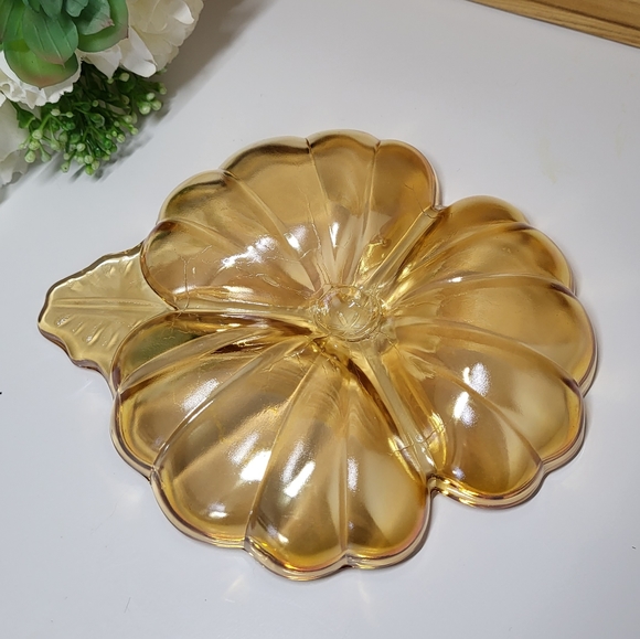 Vintage Iridescent Jeannette Marigold Peach Coloured Floral Candy / Trinket Dish - Picture 4 of 6